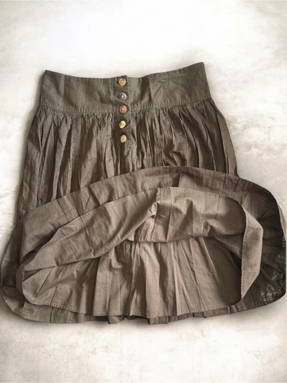 Banana Republic Vintage 2007 Cotton Pleated Side Button Skirt Brown Size 6 NWT
